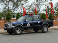 Een politieauto in de plaats Can Tho in Vietnam.