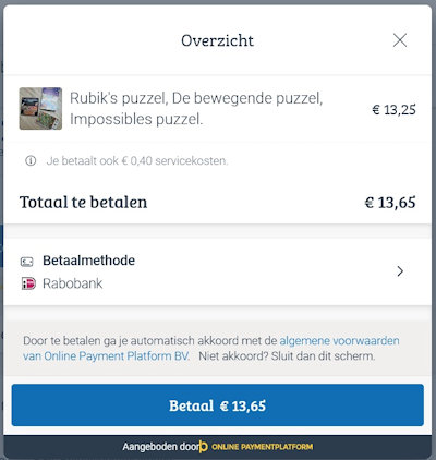 Voorbeeld van een betaalverzoek via Marktplaats