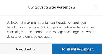 Voorbeeld advertentie verlengen via Marktplaats